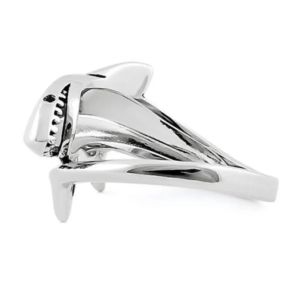 Sterling Silver Shark Black CZ Ring New